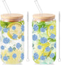 Sliner 2 Pcs Hydrangea Glass Cups Floral Gifts Flower Drinking Glasses 16 oz by Sliner