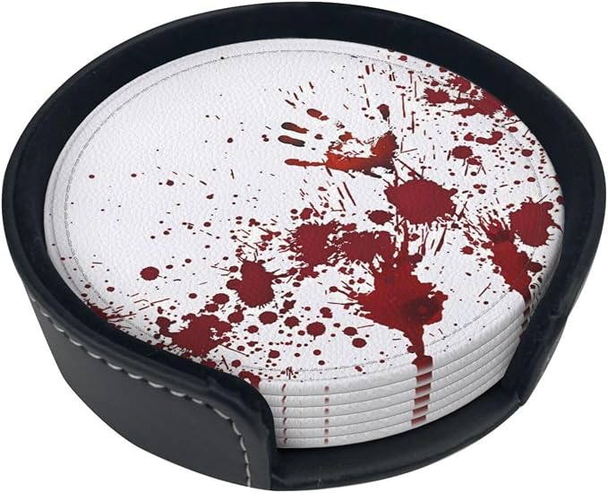 6 Pcs Halloween Haunted House Decoration Scary Bloody Handprint Leather Coasters - Image 2