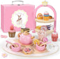 Wooden Tea Party Set for Little Girls, Toddler Girl Gifts Princess Tea Time Toys by iAOVUEBY