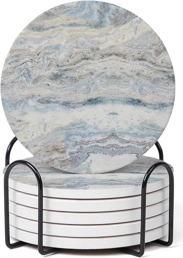 Set of 6 Mix Color Abstract Onyx Marble Coasters by Hoomey