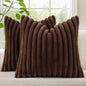 decorUhome Cozy Faux Fur Throw Pillow Covers 24x24 Set of 2 Decorative Soft Plush Striped Modern Farmhouse Boho Couch Euro Sham Pillow Cases with Velvet Back for Sofa Bed Living Room, Dark Brown