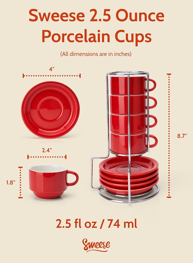 Sweese 2.5 Ounce Porcelain Stackable Espresso Cups - Image 2