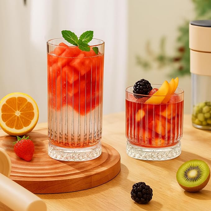 Ruckae Drinking Glasses Set of 8, 15 oz and 7 oz Kitchen Water Glass Cups Set - Image 2