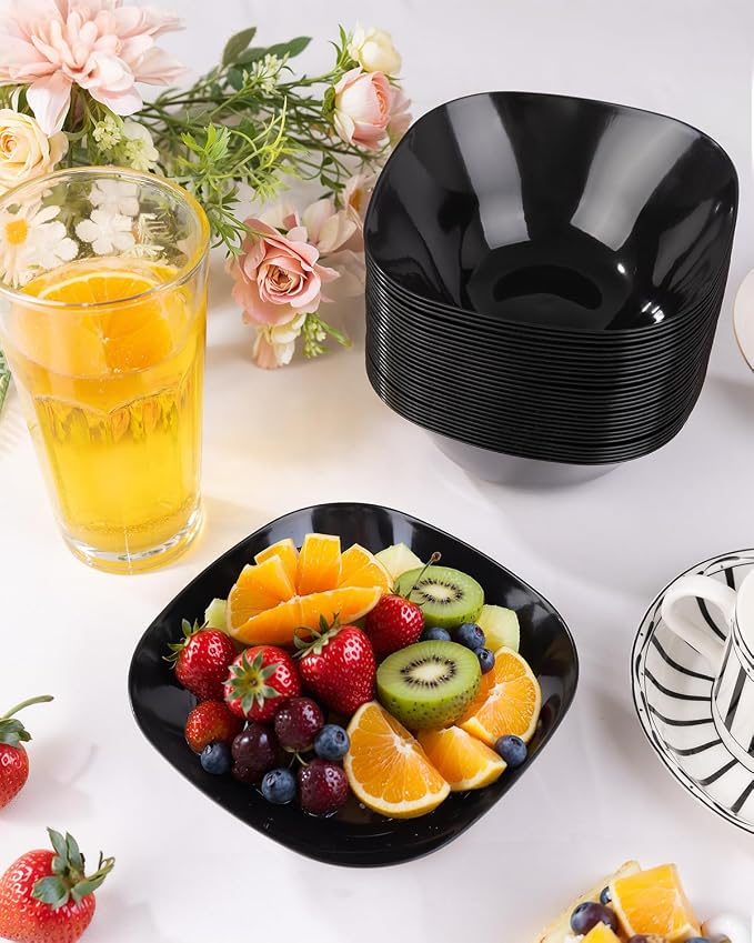 bUCLA 50 Pack Black Plastic Serving Bowls - 16oz Disposable Bowls - Image 4