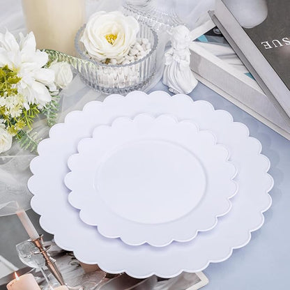 SUT 72-Pack 10.25 Inch White Heavy Duty Plastic Dinner Plates, Disposable Plates, Scallop Plates for Parties, Events, and Occasions