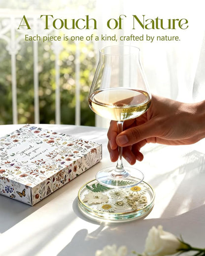 Oqplog Resin Drink Coaster for Desk Coffee Table-White Cute Dried Flowers Cup - Image 3