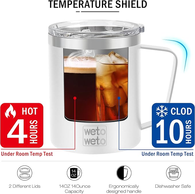WETOWETO 14 oz Coffee Mug, Vacuum Insulated Camping Mug - Image 4