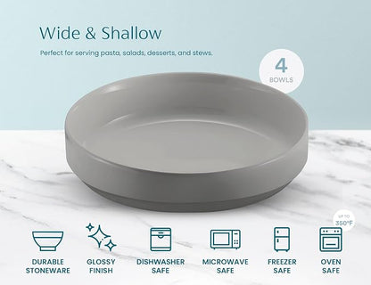 KooK Ceramic Large Pasta Bowls, Microwave and Dishwasher Safe, Shallow Serving - Image 6