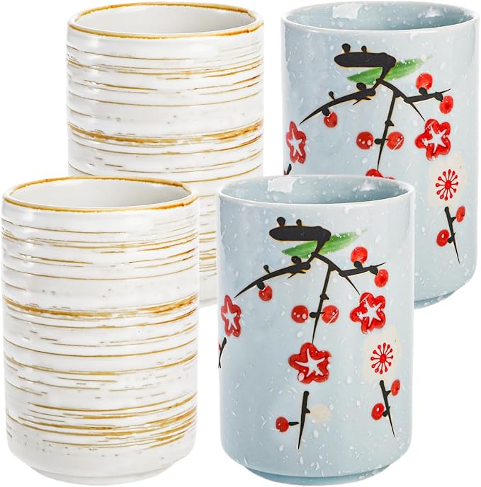 4 Pack Japanese Tea Cup, 10 Oz | Handleless Cup Set by Nagpew