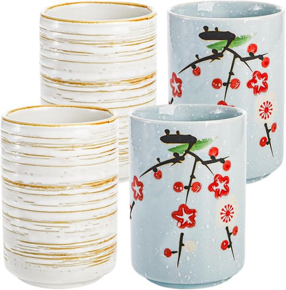 4 Pack Japanese Tea Cup, 10 Oz | Handleless Cup Set by Nagpew