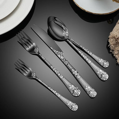 40 Piece Black Silverware Set, Stainless Steel Flatware Cutlery Set Service - Image 7