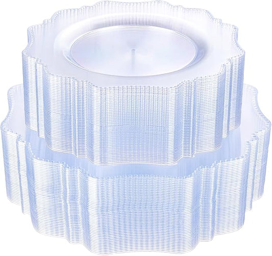 COLOSUS 60pcs Clear Plastic Plates Disposable -Heavy duty Plastic Party Plate set Include 30 dinner plates and 30 dessert/salad plates for Party/Wedding