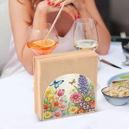Spring Flowers Floral Napkin Holder for Table Kitchen Decor Acrylic Paper Napkin Holders for Tissue Dining Room Indoor Outdoor Party Holiday Accessories