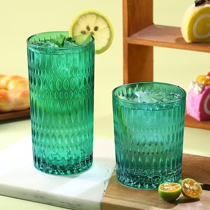 Loivttvv Glassware Drinking Glasses Set of 8, 14 oz Highball Glasses & 10 oz - Image 7