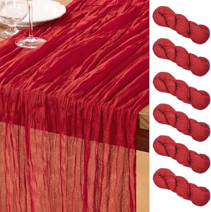 DeZerlor Red Cheesecloth Table Runners 6 Pack Christmas Runners | 120Inches by DeZerlor