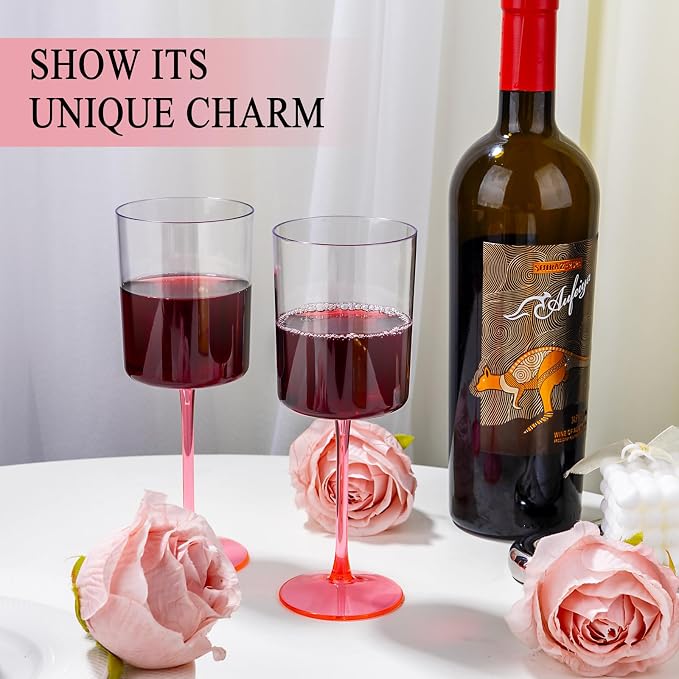 Ciaell 12 Pack Pink Plastic Wine Glasses - Image 6