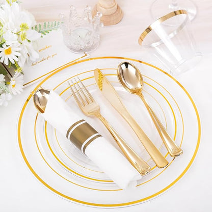 WELLIFE 350PCS Clear-Gold Plastic Plates - Image 7