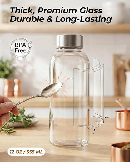 Zukro Glass Water Bottles with Stainless Steel Lids 12 oz, BPA Free 100% Leak - Image 4