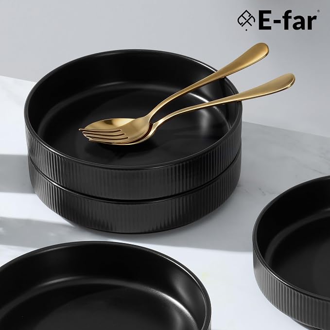 E-far Pasta Bowls Set of 6, 35oz Large Salad Bowl Plate - Image 8