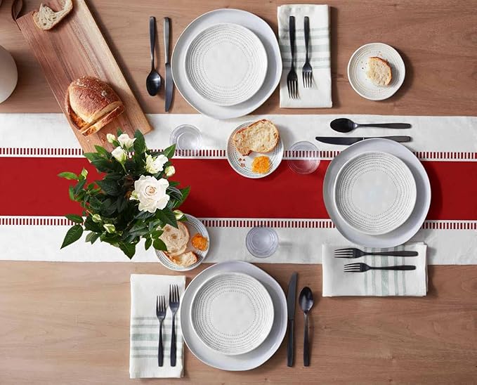 Red Table Runners 90 inches Long, Modern Stripes Table Runner Cotton Linen - Image 3