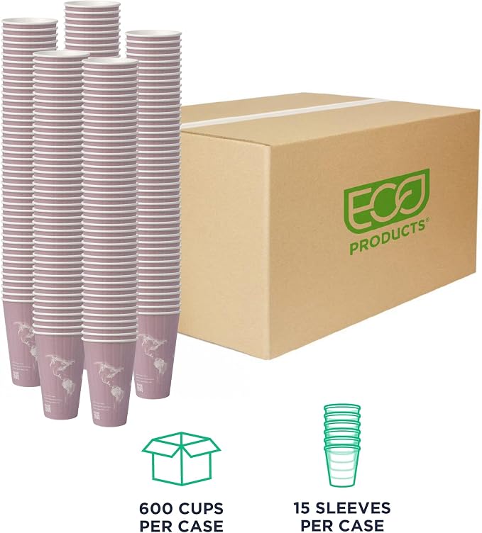ECO PRODUCTS Compostable Disposable Insulated World Art 16oz Large Coffee Cups - Image 2