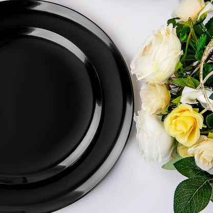 PULOTE 100PCS Black Plastic Plates Disposable - Premium Heavy Duty 50 Black Dinner, 50 Dessert/Salad Plates - Ideal for Party, Halloween