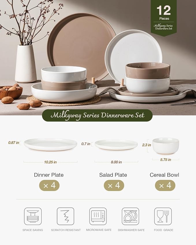 Famiware Milkyway 12-Piece Stoneware Dinnerware Set, Dishes Set - Image 2