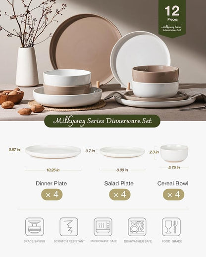 Famiware Milkyway 12-Piece Stoneware Dinnerware Set, Dishes Set - Image 2