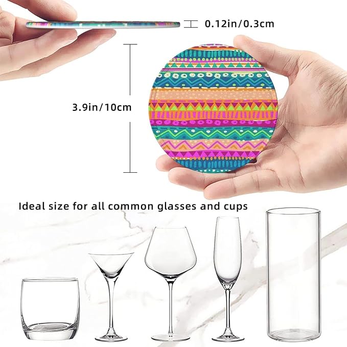 6 Pcs Colorful Stripe Leather Coasters - Image 8