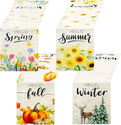 4 Pcs Hello Summer Table Runner Seasonal Table Runners 13 x 72 Inch Maple by Mindsoft