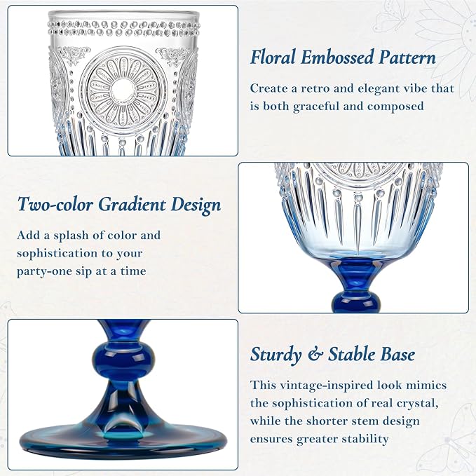 XUWAIDSGN Plastic Vintage Wine Glasses 13.5oz Reusable Embossed Goblet Glasses - Image 6