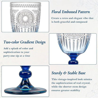 XUWAIDSGN Plastic Vintage Wine Glasses 13.5oz Reusable Embossed Goblet Glasses - Image 6