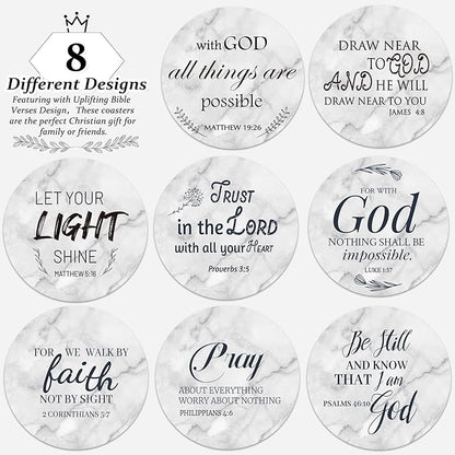 Billbotk Ceramic Coasters with Bible Verses, Coasters Set of 8 with Holder, Absorbent Drink Coasters for Home Decor and Christian Gifts, 4 Inches
