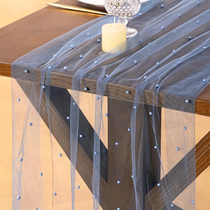 Pearl Table Runner Summer Tulle Gauze Sheer Wedding Party Home Decor | Dusty by Socomi