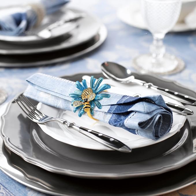 Kesote Daisy Flower Napkin Rings Set of 6, Bee Floral Style | Bee Party - Image 6