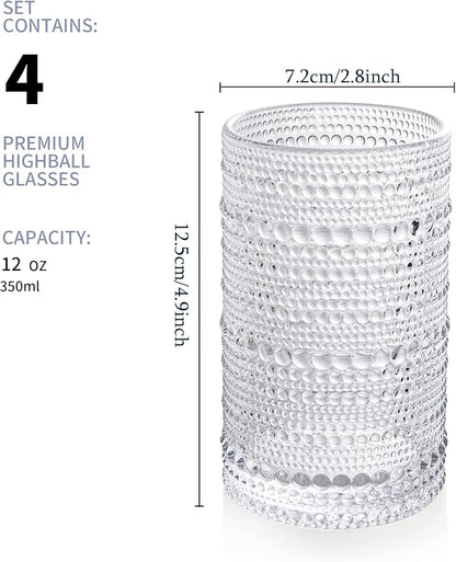 Hobnail Drinking Glasses Set of 4, Art Deco Vintage Glassware, 12 oz Tall - Image 2