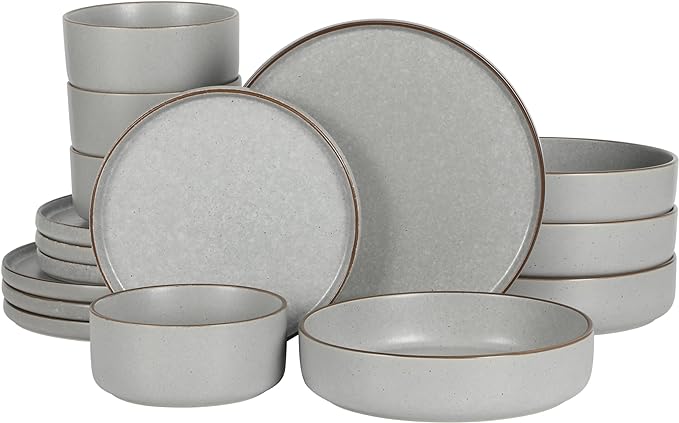 Gibson Elite Gelston Stoneware Matte Reactive Glaze 16 Piece (Service for 4) Plates and Bowl Dinnerware Set - Grey