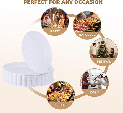 U-QE 25 Pieces Oval White Plastic Plates Disposable Heavy Duty - 15.6inch Large Plates Disposable Plastic Dinner Plates - Oval White Disposable Plates for Party, BBQ, Picnic and Weddings