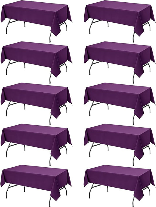 10-Pack Purple Tablecloths for Rectangle Tables, 60 x 84 Inches, Stain-Resistant Polyester Fabric for 4 Foot Tables - Washable Table Covers for Weddings, Banquets, Birthday Parties, Events