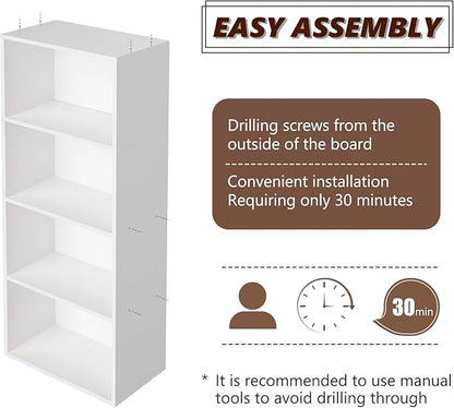 Wooden 4 Cube Storage Organizer, 4 Tier Tall Modern Bookshelf Freestanding Storage Display Organizer, Versatile Cubes Shelf and Cubby Unit for Living Room, Bedroom, Home Office 15.7inch