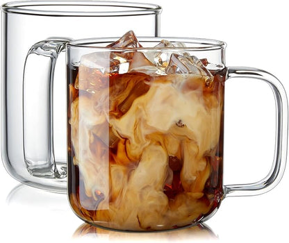 Glass Coffee Mugs, 14 oz iced coffee cups, Glass Mugs by BWODYAY