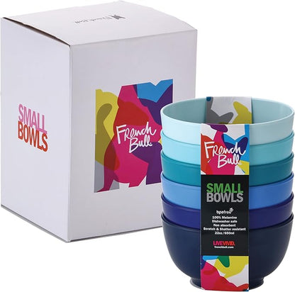 French Bull Melamine Small Bowls, 6-Piece Set, Small Serving Bowl – Snack, Condiment, Dip, Dessert, Ice Cream – Shatter Proof, Food-Safe, BPA Free, Dishwasher Safe, 5.5” 22 oz - Shades of Blue