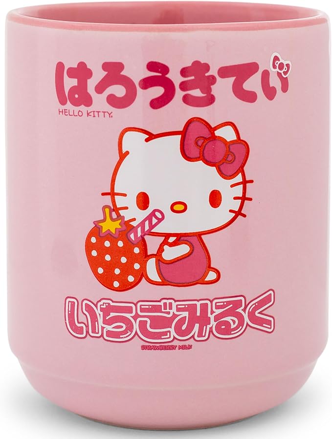 Silver Buffalo Sanrio Hello Kitty Sipping Strawberry Milk Asian-Style Ceramic by SilverBuffalo