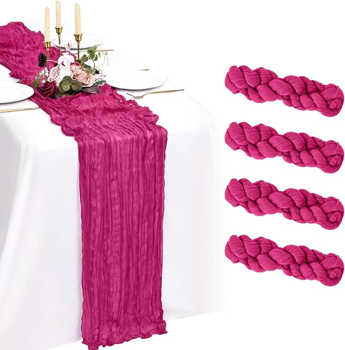 4 Pack Cheesecloth Table Runner 10FT Fuschia Table Runner Boho Gauze Cheese by Showgeous