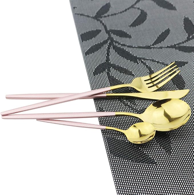 JASHII 30-Piece Stainless Steel Pink Gold Satin Finish Flatware Set - Image 6