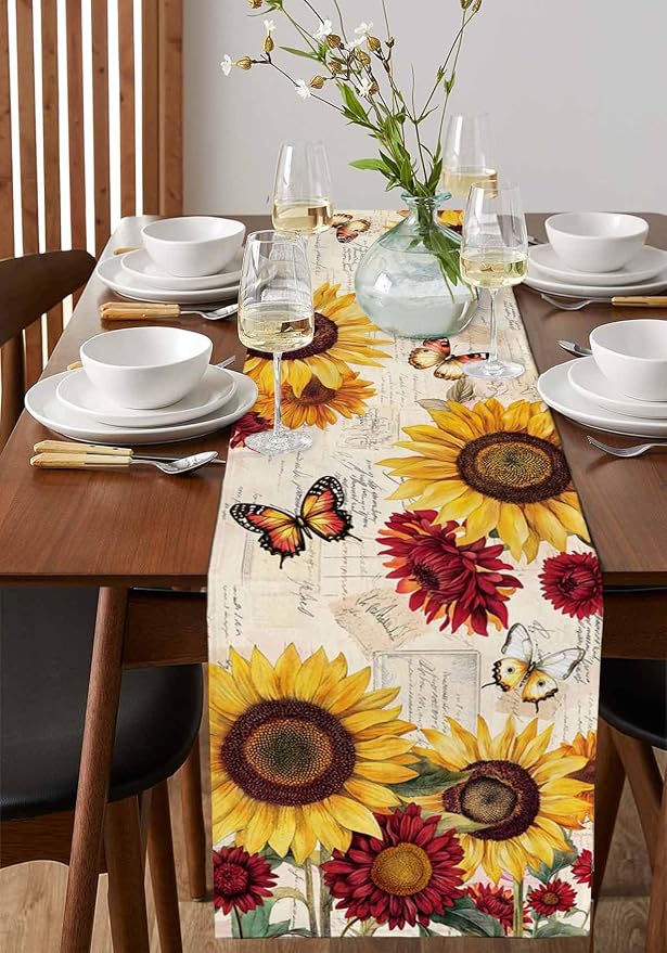 Sunflower Farmhouse Table Runners 60 Inches Long, Spring Summer Retro Table - Image 2