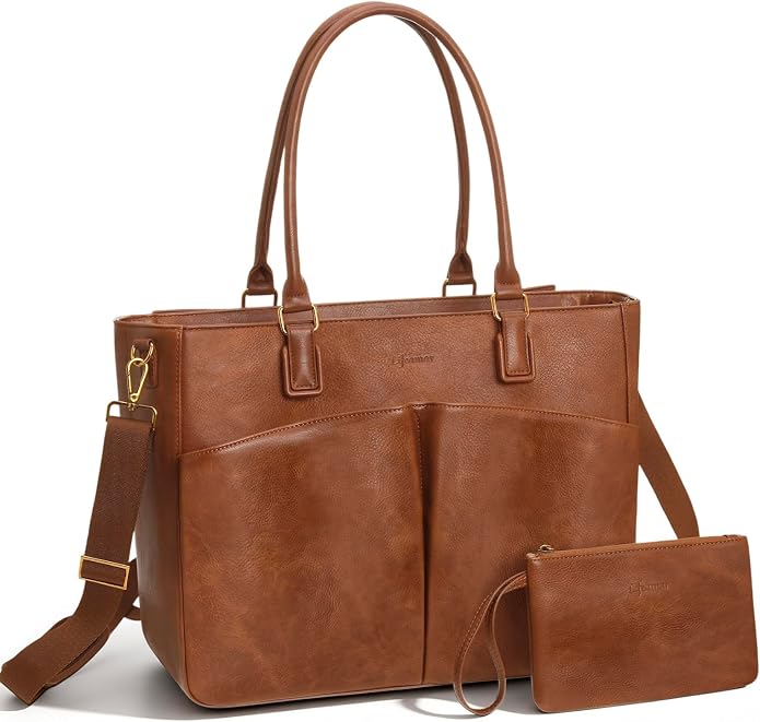 Laptop Tote Bag for Women, Leather Work Tote by Lifeamar