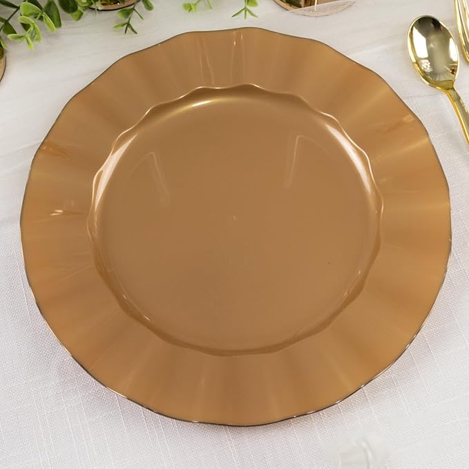 Efavormart 10 Pack | Gold 11" Round Plastic Dinner Plates, Disposable Tableware - Image 9