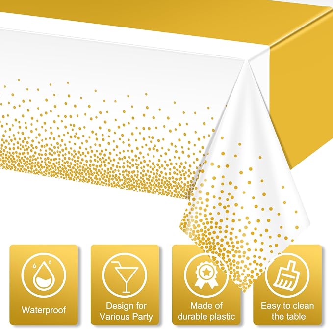 12Pcs White and Gold Tablecloth Party Decorations, Plastic White Table Cloth - Image 4