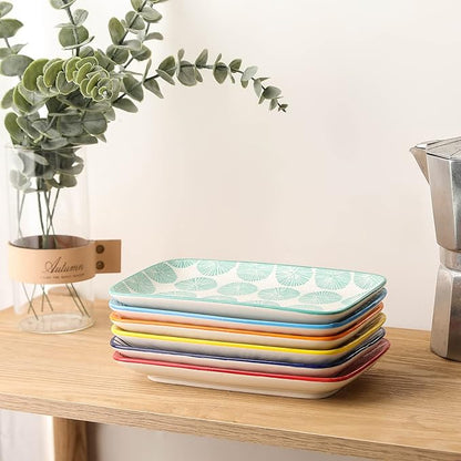 Selamica Ceramic 9.5 Inch Large Rectangular Salad Plates, Dinner Plates, Pasta Dessert Plates Serving Platters and Trays for Appetizer, Sushi, Fruit, Set of 6, Assorted Colors